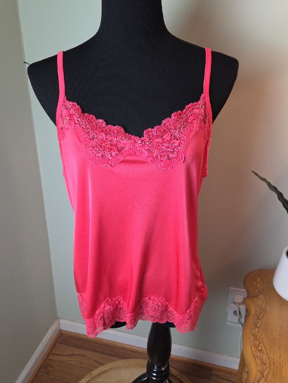 Y2k Beaded Lace Trim Coral Cami Top
